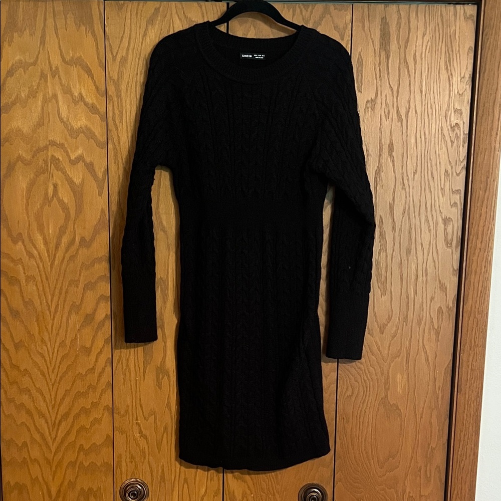 SHEIN Elegant Black Cable Knit Dress
